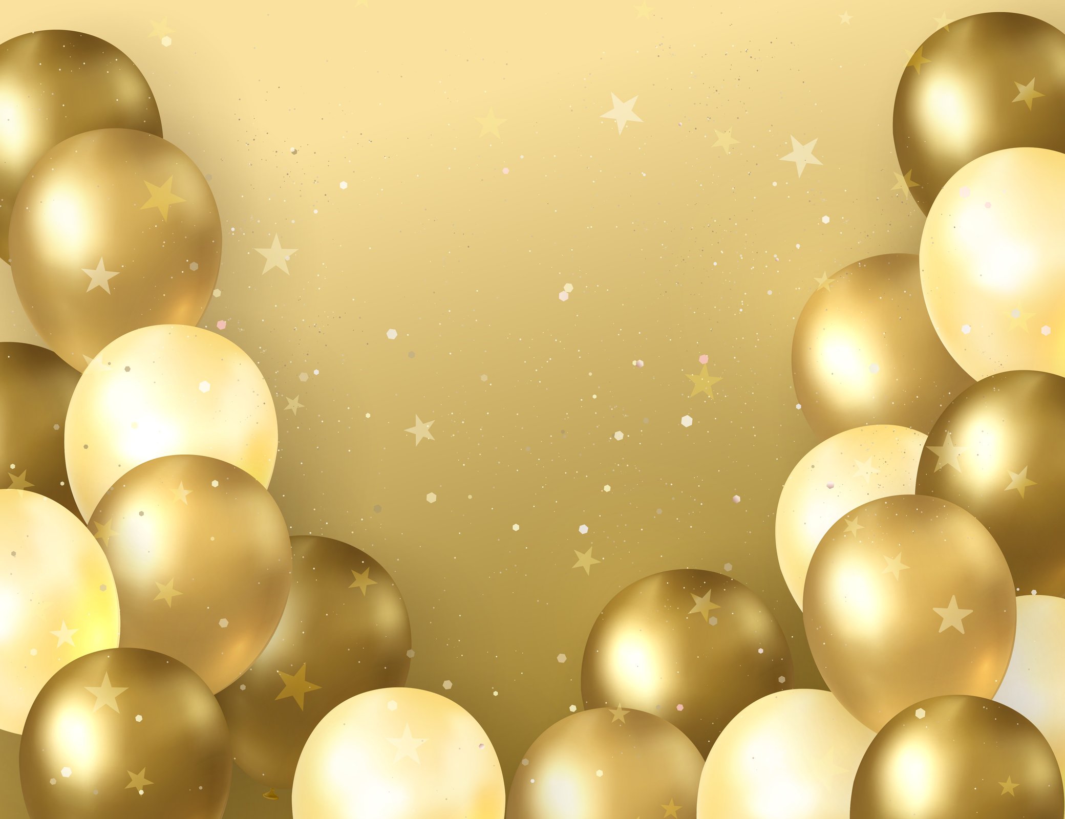 3D Golden Party Balloons Background